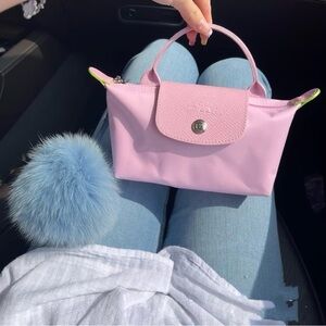 LONGCHAMP LE PLIAGE GREEN POUCH PINK